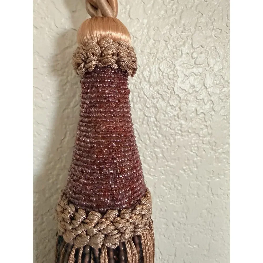 Large Vintage Beaded Fringe Tassel Curtain Tie Backs Blush Pink